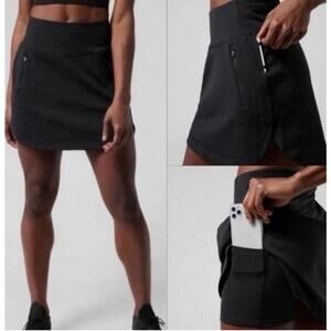 Athleta Fairway 16" Golf Skort Womens Large Black Tennis Pickleball Zip Pockets